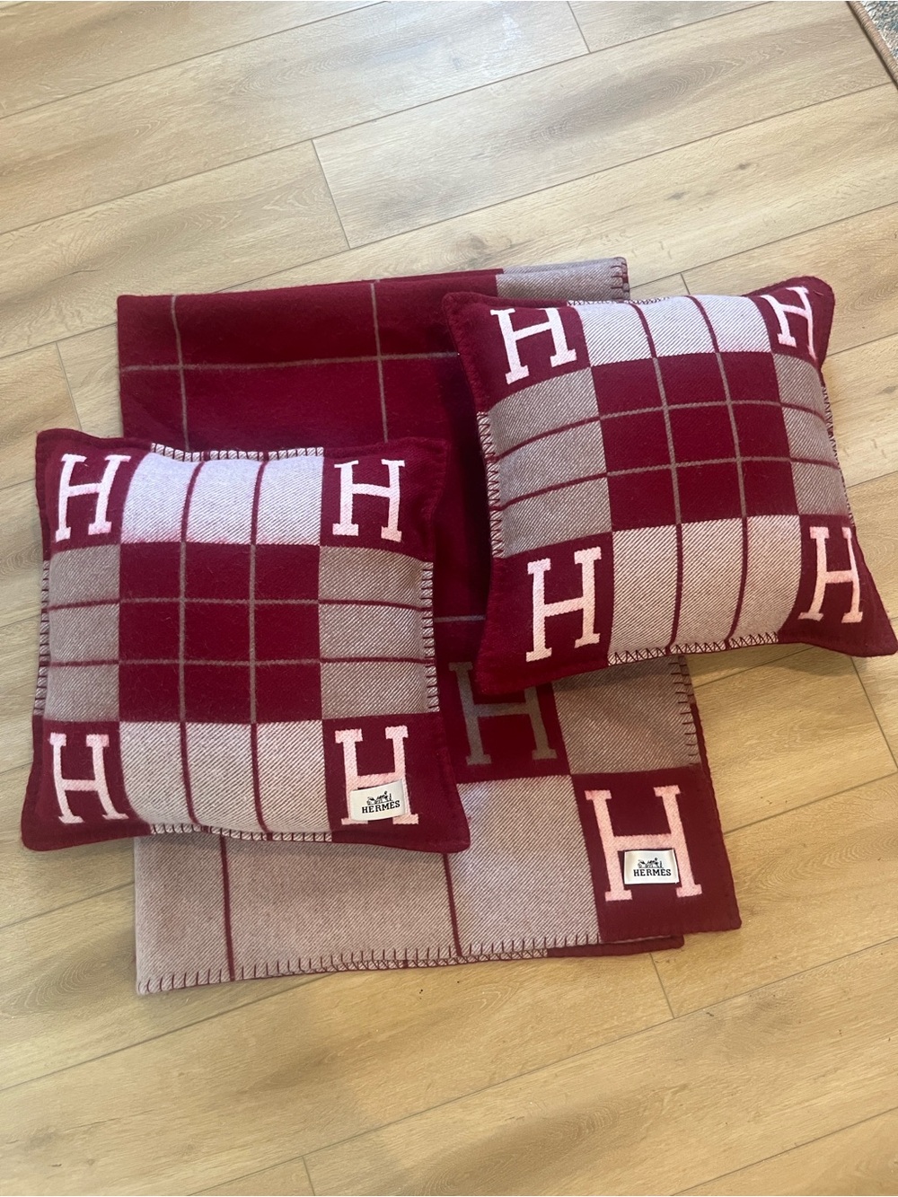 Burgundy H Logo Throw Blanket and Pillow Set